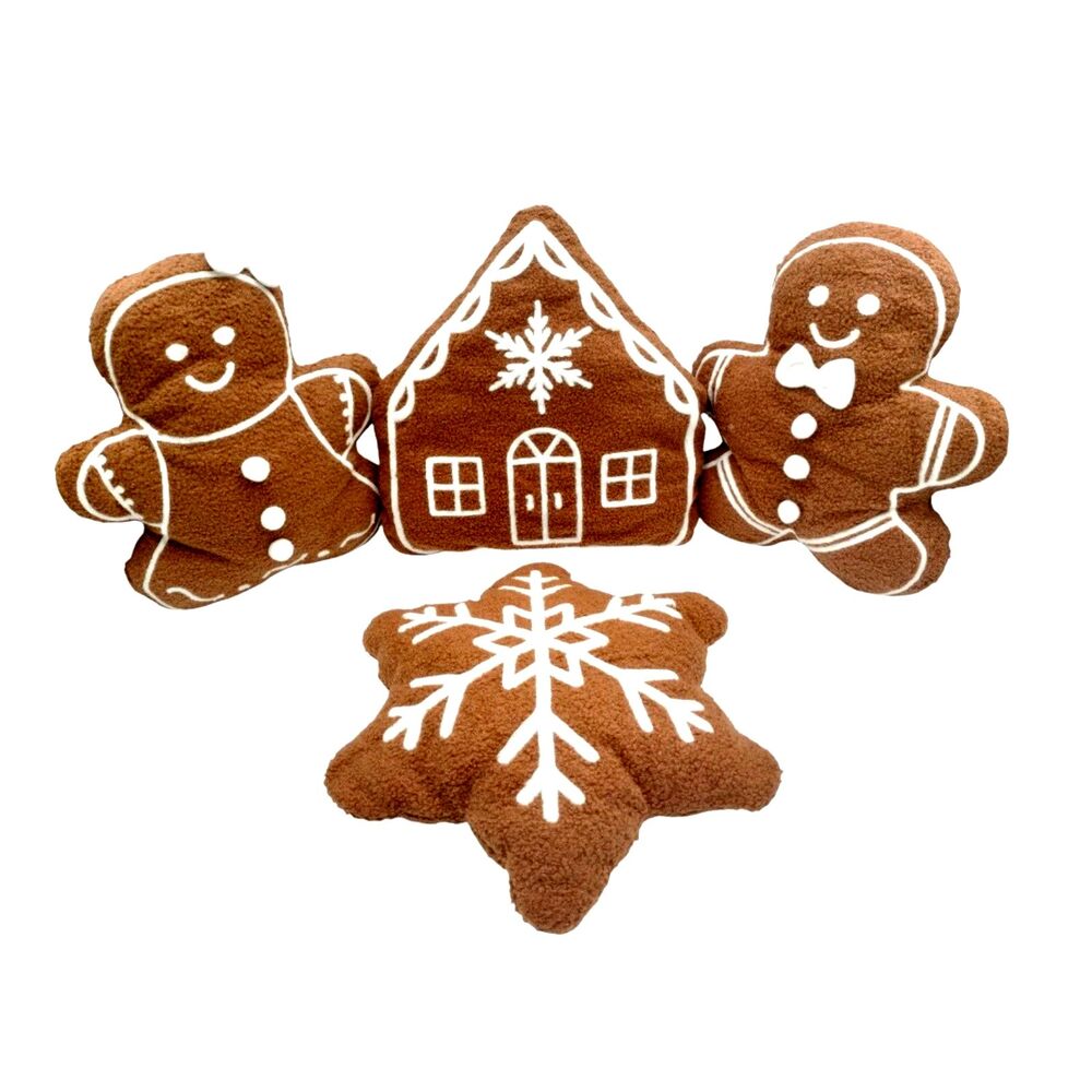 4Pc Gingerbread Man House Snowflake Boucle Sherpa Grandmacore Throw Pillows Set - Picture 10 of 10